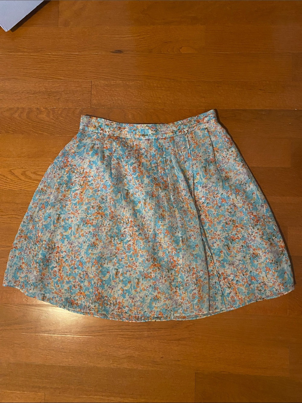 J. Crew Light Blue Floral Circle Skirt with Orange Accents